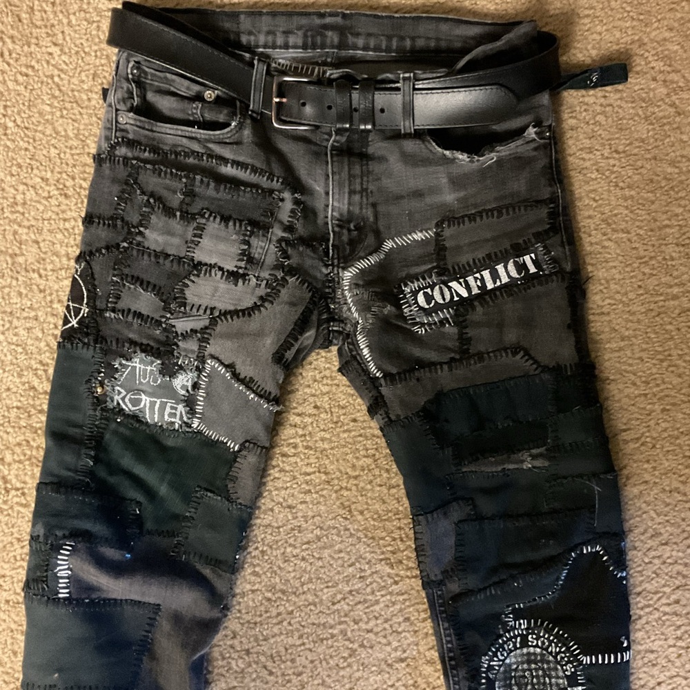 Crust punk patched pants stitch (read description)